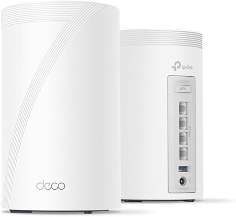 TP-Link Tri-Band WiFi 7 BE10000 Whole Home Mesh System (Deco BE63) | 6-Stream 10 Gbps | 4 × 2.5G Ports Wired Backhaul, 4× Smart Internal Antennas | VPN, AI-Roaming, MU-MIMO, HomeShield (2-Pack)
