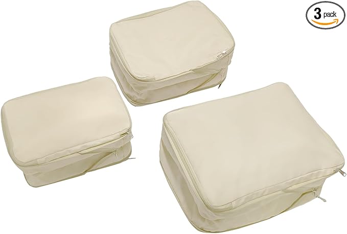 Waterproof Compression Packing Cubes 2/3/4 sets, Large Travel Packing organizers for Carry on Luggage, 2 Sides Expandable Storage Bags for Backpacking, Suitcases